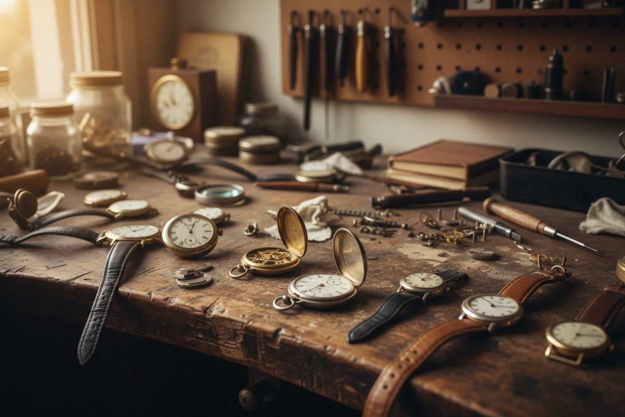 watches, watch bench, vintage and antique watches